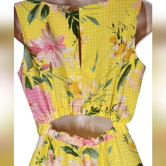 Maison Tara Dress Floral Seersucker Tiered Mini Sleeveless Cut Out Pink Yellow 4 - Picture 9 of 16